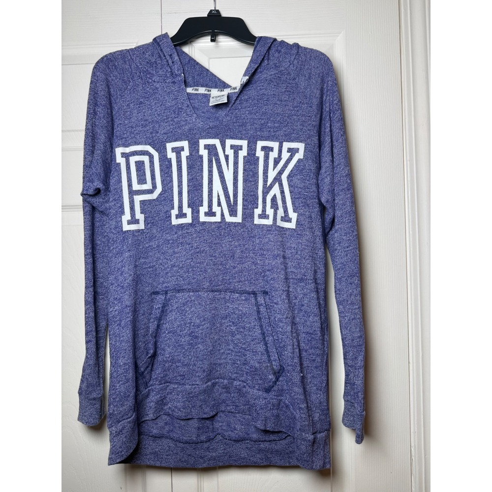 PINK Victoria's Secret Purple Marl Logo Hoodie‎ Tunic Sweatshirt Womens XS